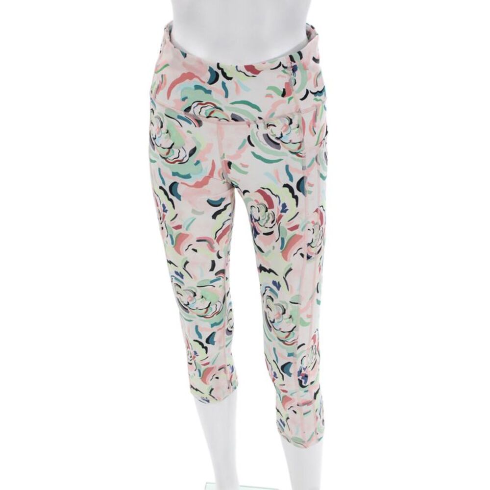 Athleta Womens Stretch Abstract Print Mid-Rise Cropped Activewear Pink Size M
